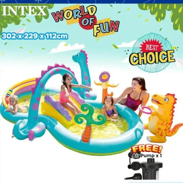 3.02x2.29m Dinoland Kids Swimming Pool Water Game Play/Spray/Slide Centre(contain air pump)