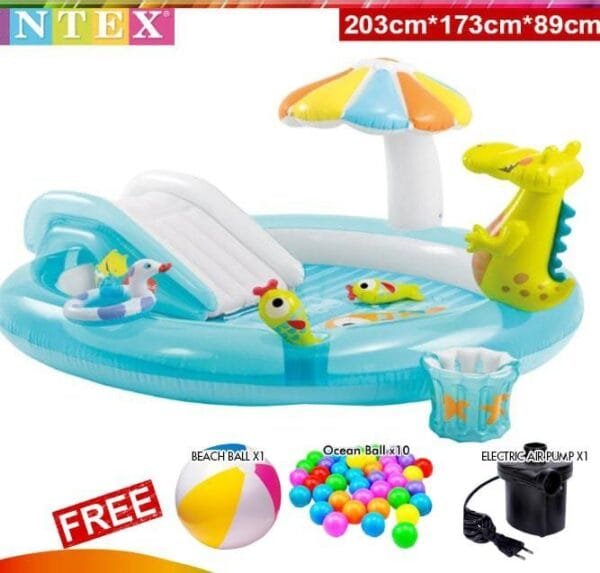 Gator Inflatable Kids Pool Play Swimming Spray Slide Center(contain air pump)