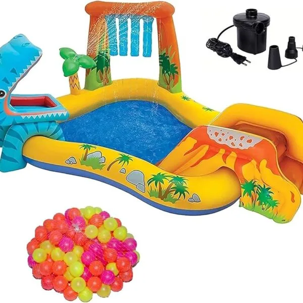 Dinosaur Play Center Inflatable Kids Slide Pool With Waterfall(Contains an air pump)