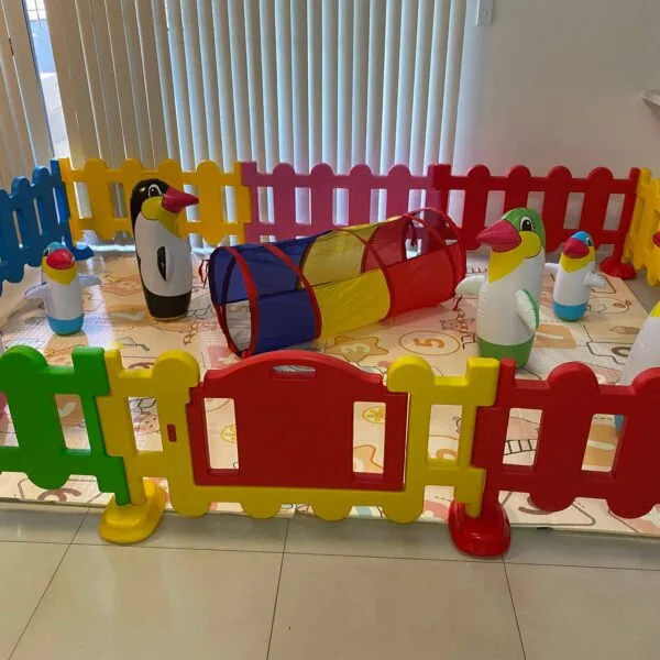 Indoor Children Playground Home kids play center Kids Party Center Kindergarten Play Center Safety Play Center Plastic Playpen Fence Crawl Tunnel for Toddlers Inflatable Penguin Tumbler 6m2